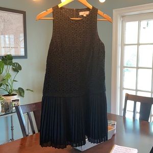 Loft Black Lace Dress with Pleated Bottom